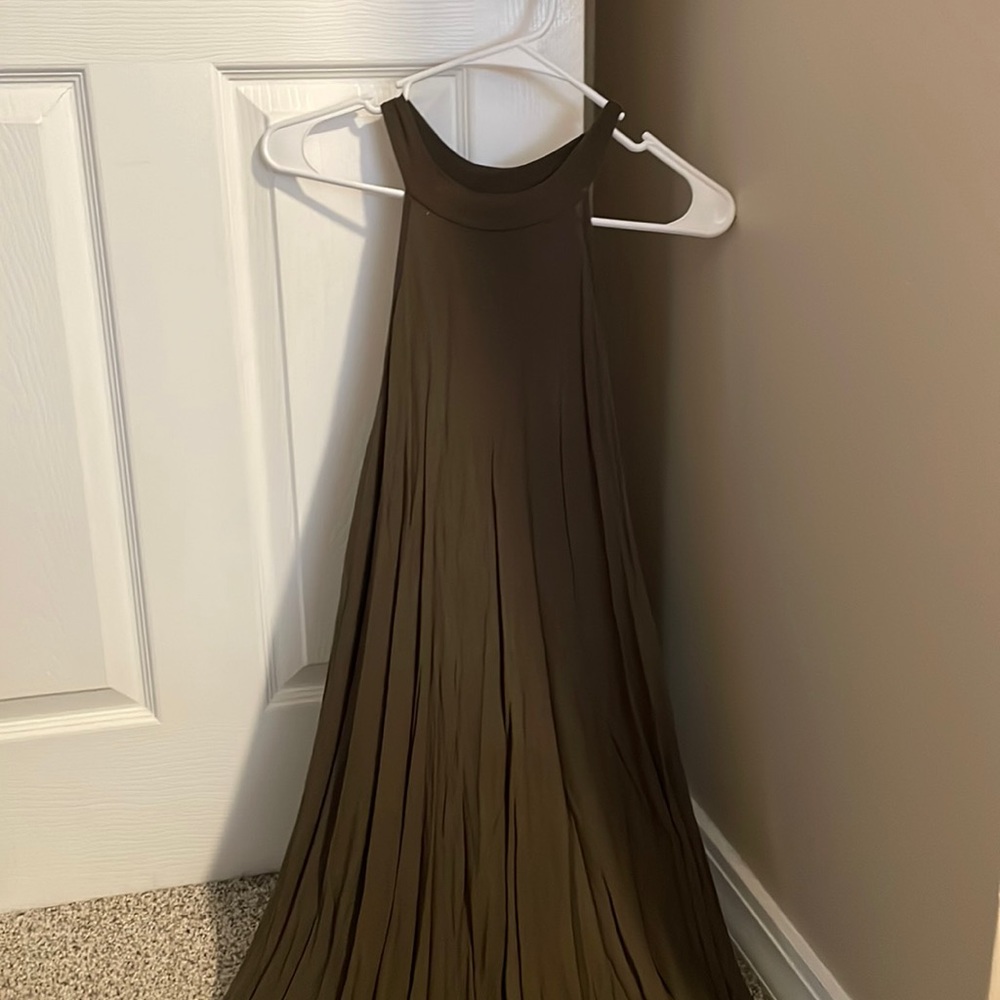 Olive green women’s halter swing dress